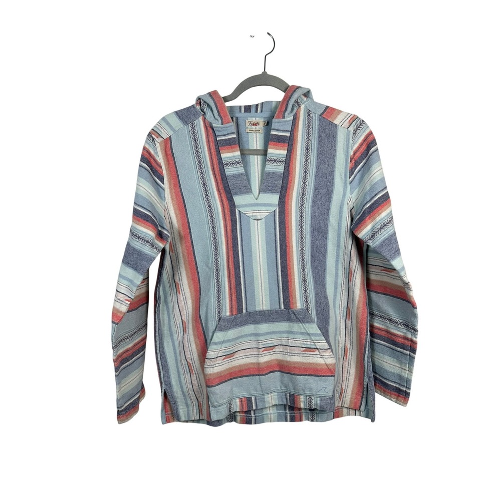 Faherty Baja Hoodie Women Small Blue Coral Organic Cotton Excellent Striped Boho